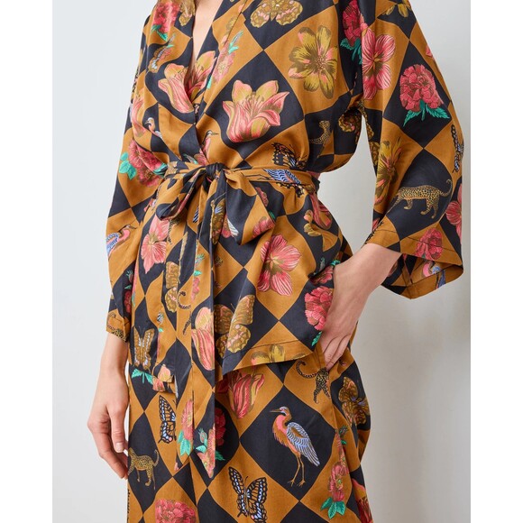 PRINTFRESH Botanical Checkerboard Wrap Pajama Set L - Picture 4 of 6